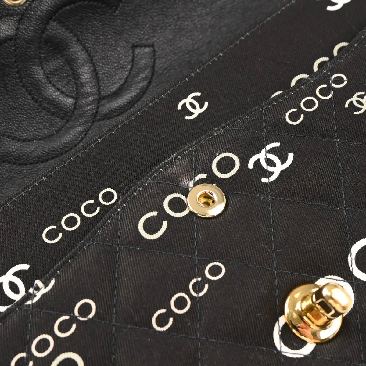 Chanel 2001-2003 Black Canvas COCO Medium Classic Double Flap Shoulder Bag