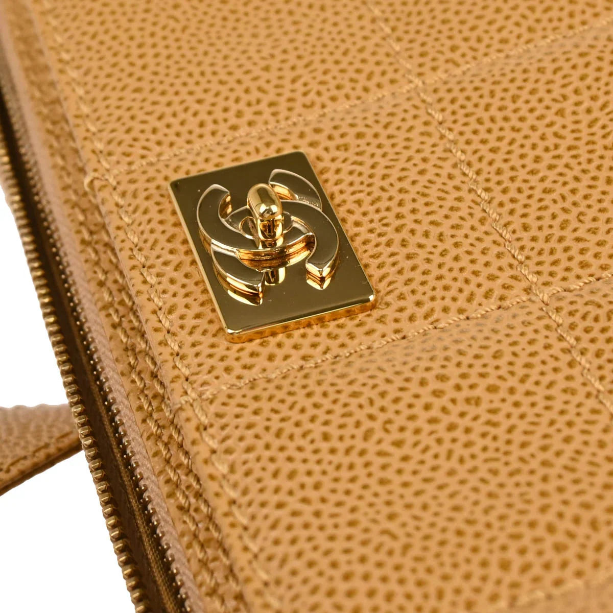 Chanel 2001-2003 Beige Caviar Wild Stitch Choco Bar Shoulder Bag