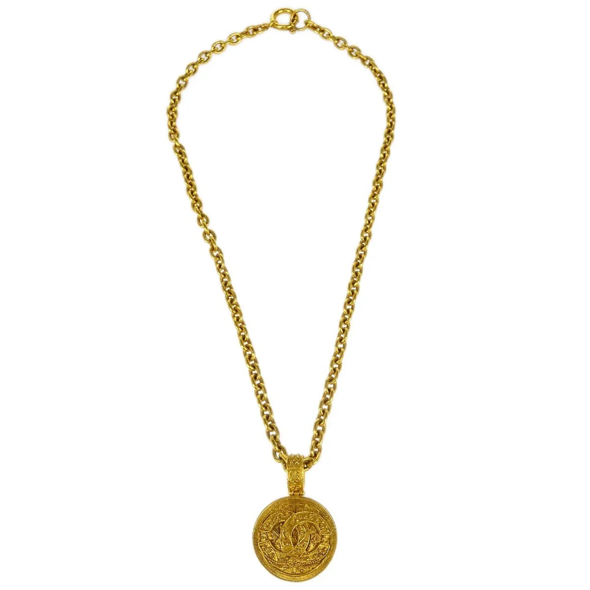 Chanel Medallion Chain Necklace Gold 94A