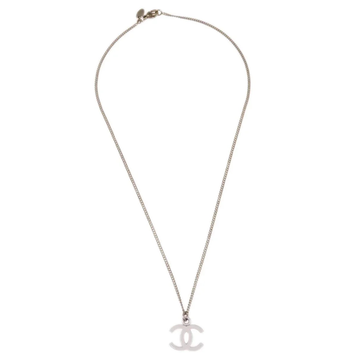 Chanel CC Chain Necklace Pendant Silver 04C