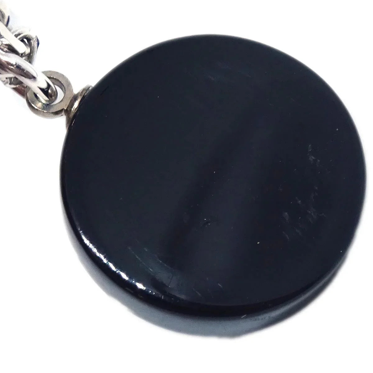 Chanel Medallion Pendant Necklace Rhinestone Silver Black 05P