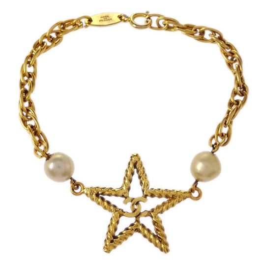Chanel Star Chain Bracelet Gold Costume Pearl 1982