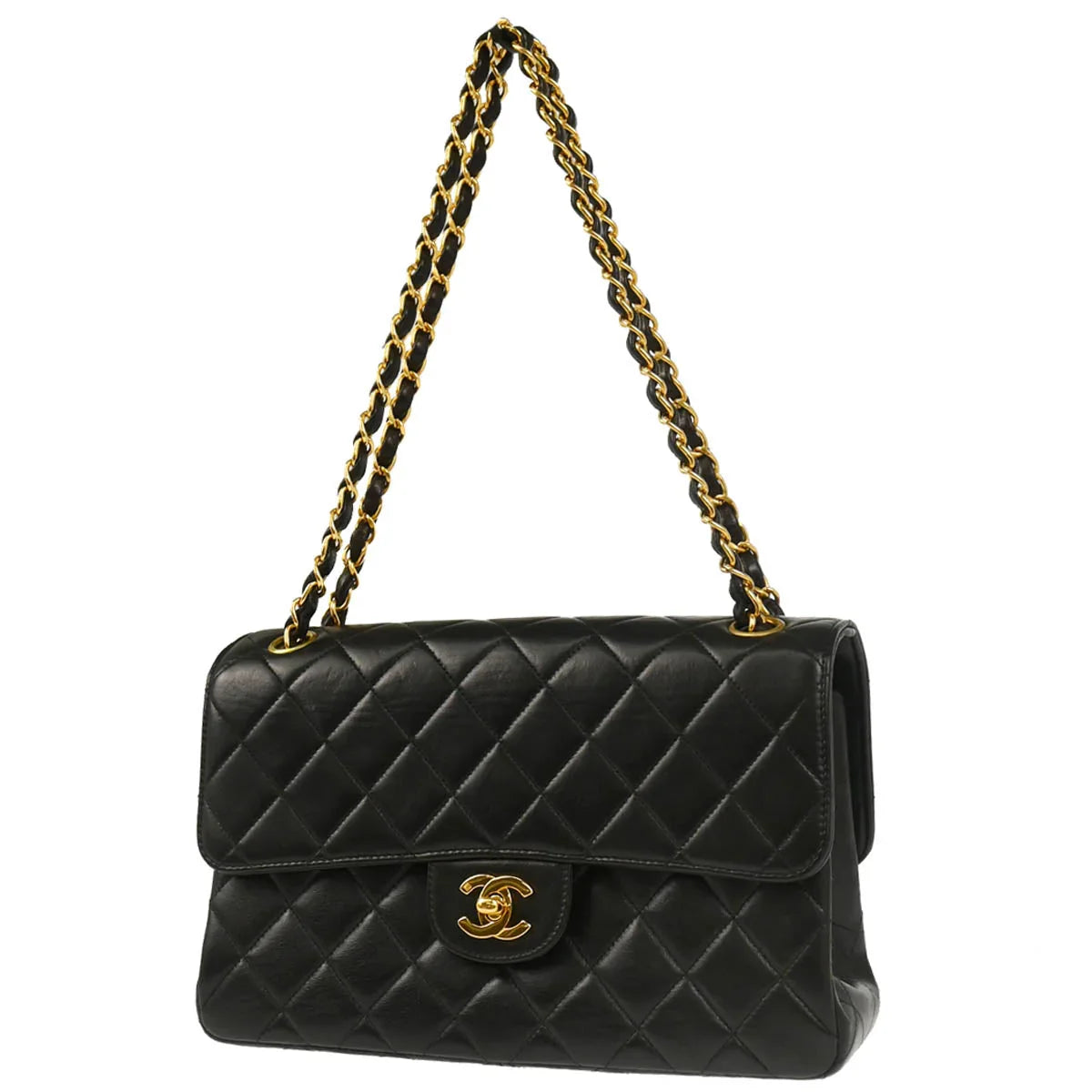Chanel 1996-1997 Black Lambskin Double Sided Classic Flap Shoulder Bag