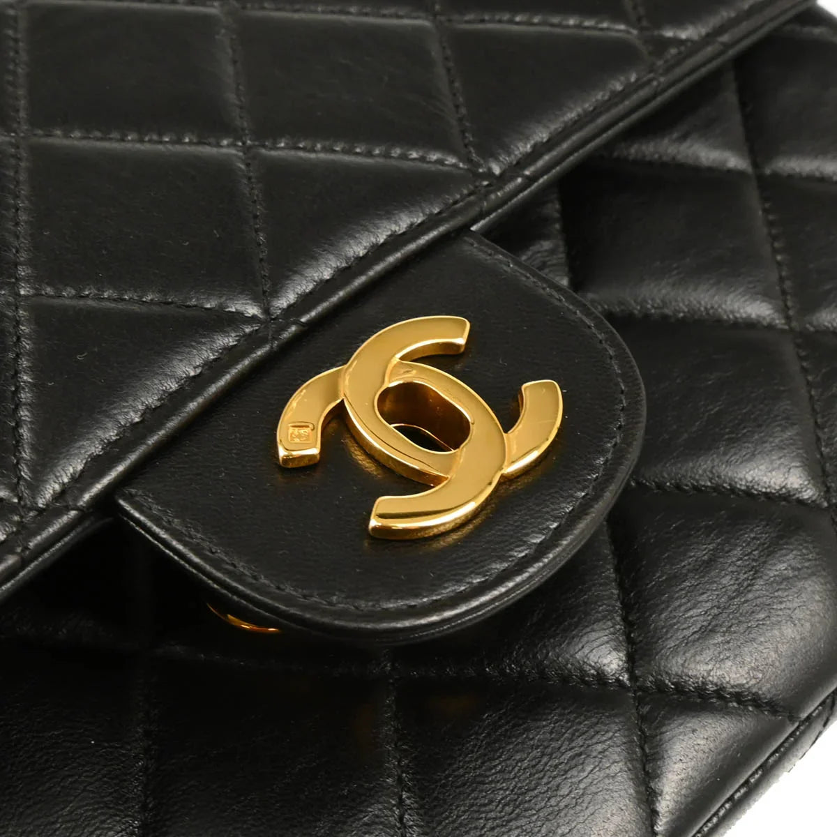 Chanel 1996-1997 Black Lambskin Double Sided Classic Flap Shoulder Bag