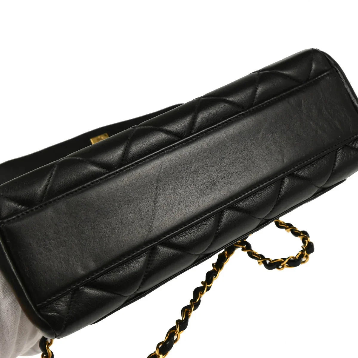 Chanel 1996-1997 Black Lambskin Straight Flap Shoulder Bag