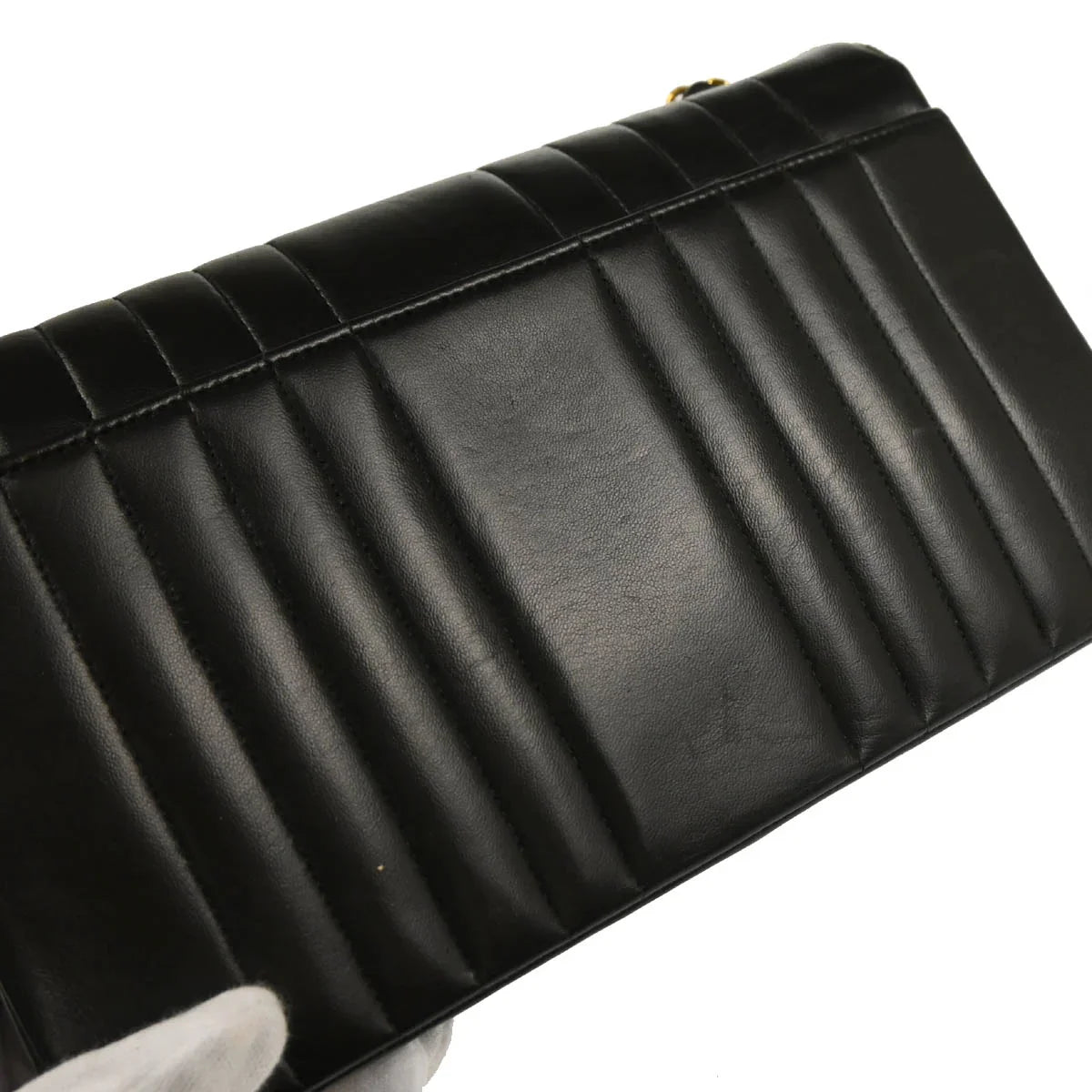 Chanel 1991-1994 Black Lambskin Vertical Stitch Single Flap Shoulder Bag