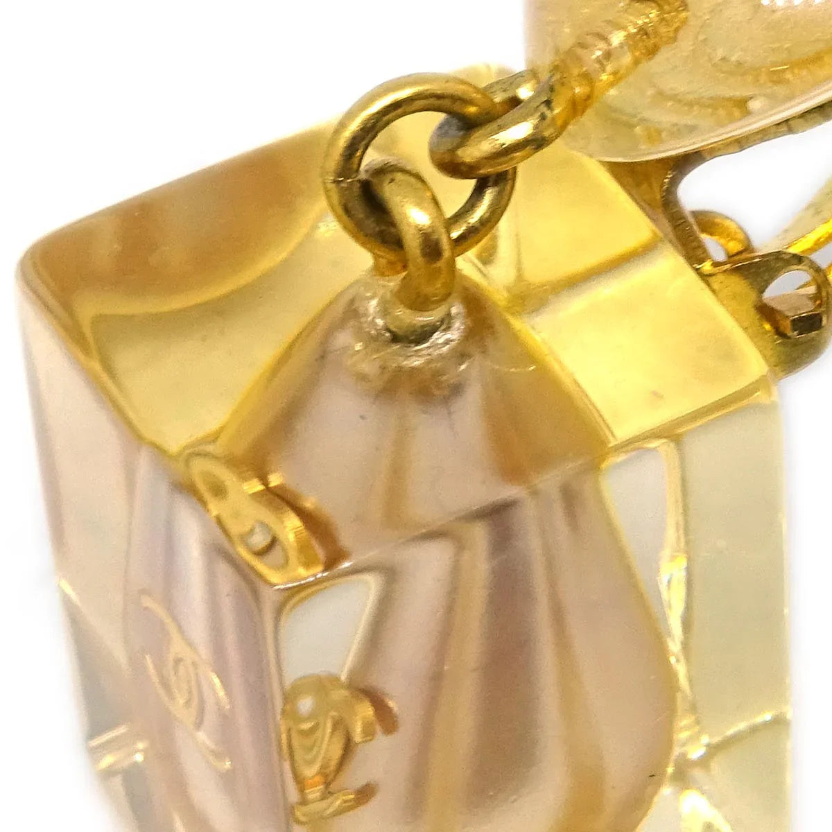 Chanel Dangle Earrings Clip-On Gold Acrylic 97P