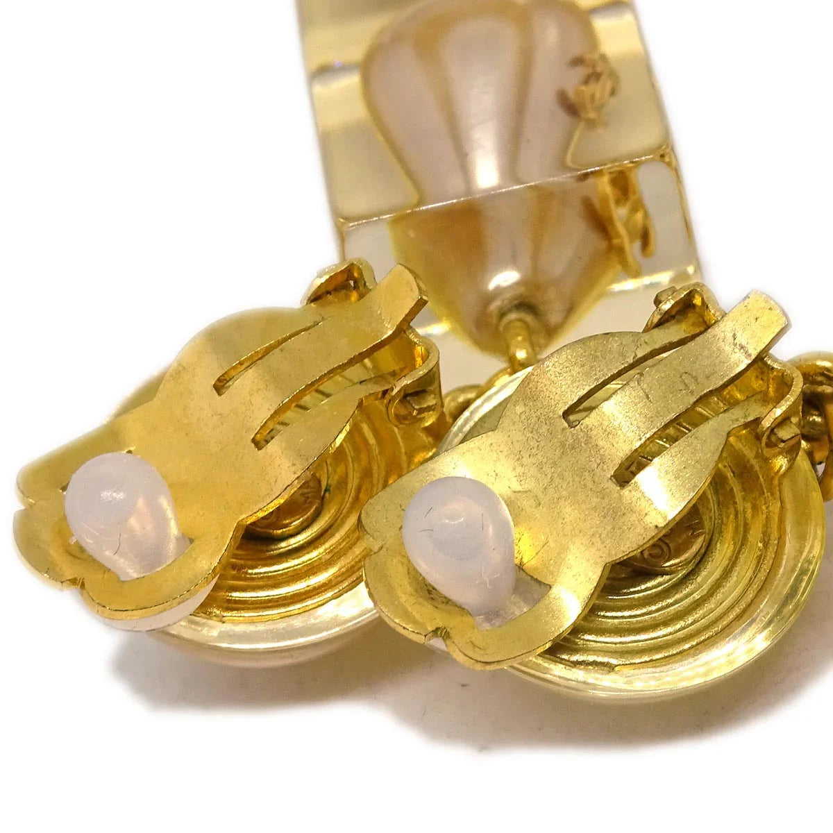 Chanel Dangle Earrings Clip-On Gold Acrylic 97P