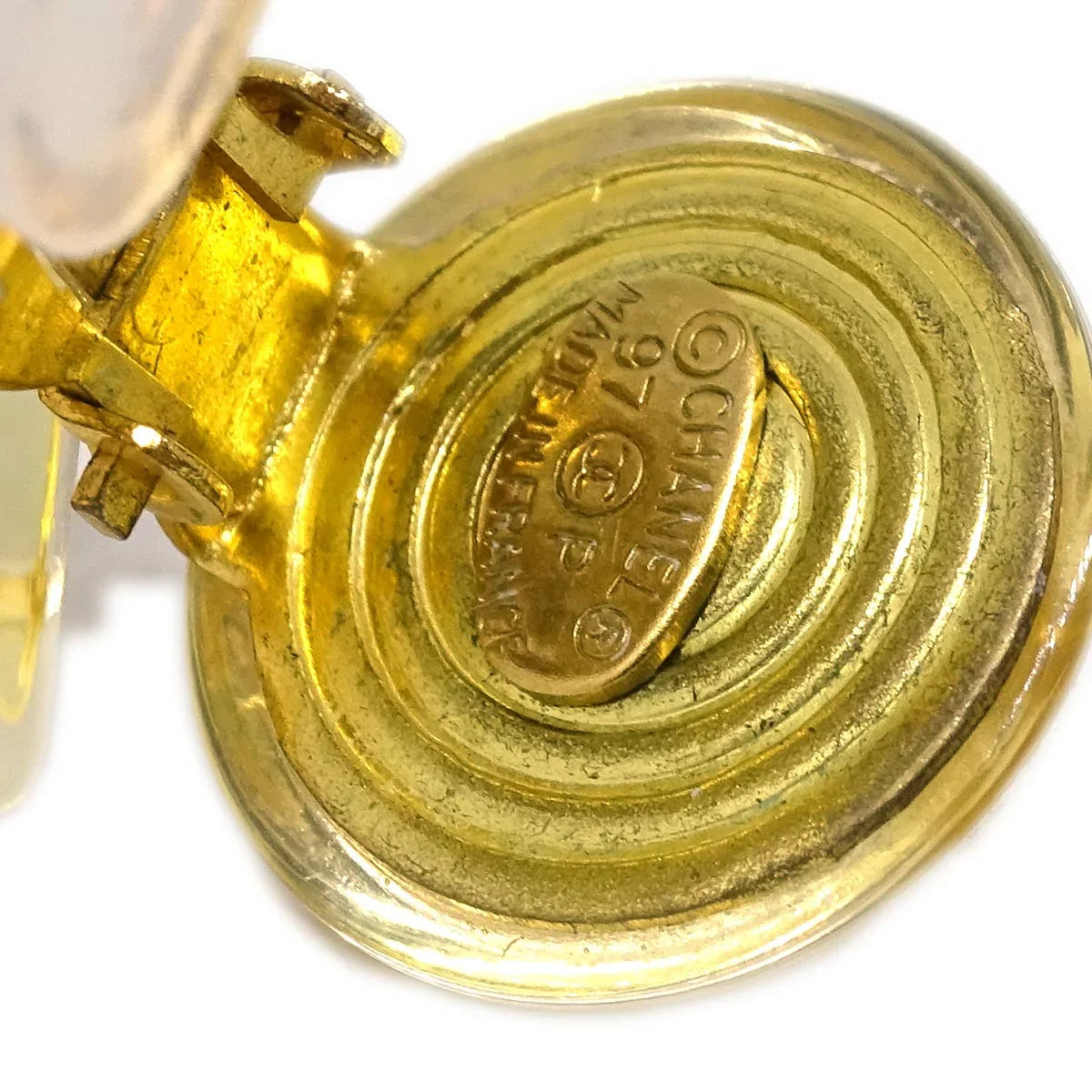 Chanel Dangle Earrings Clip-On Gold Acrylic 97P