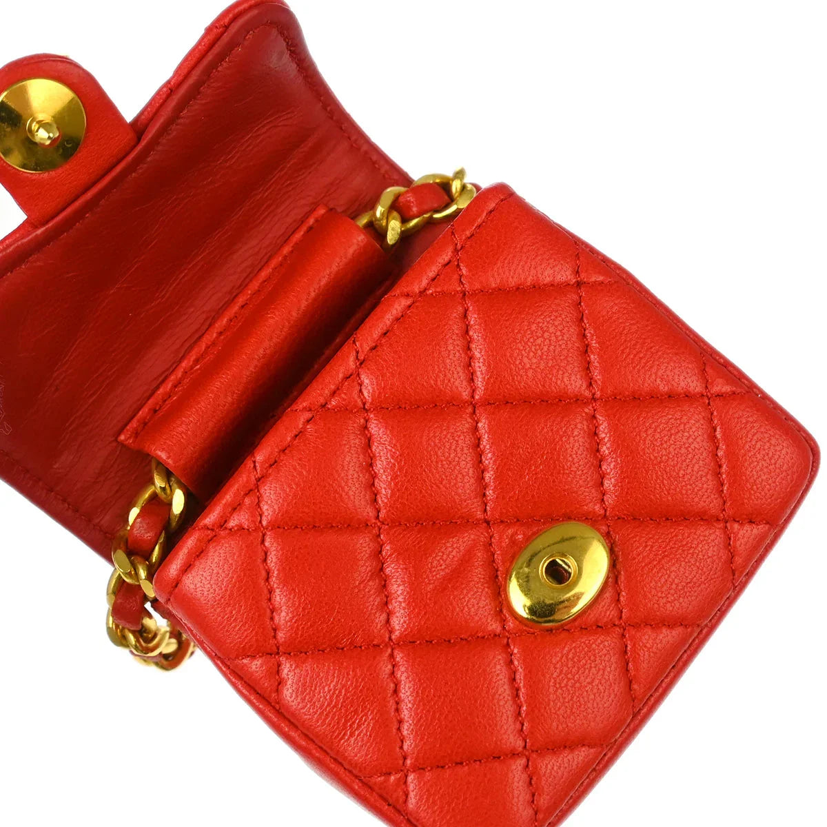 Chanel Red Lambskin Classic Flap Micro Bag