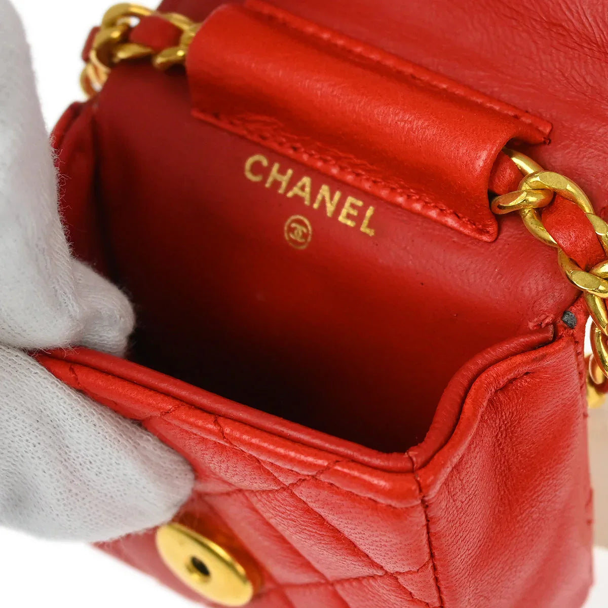 Chanel Red Lambskin Classic Flap Micro Bag