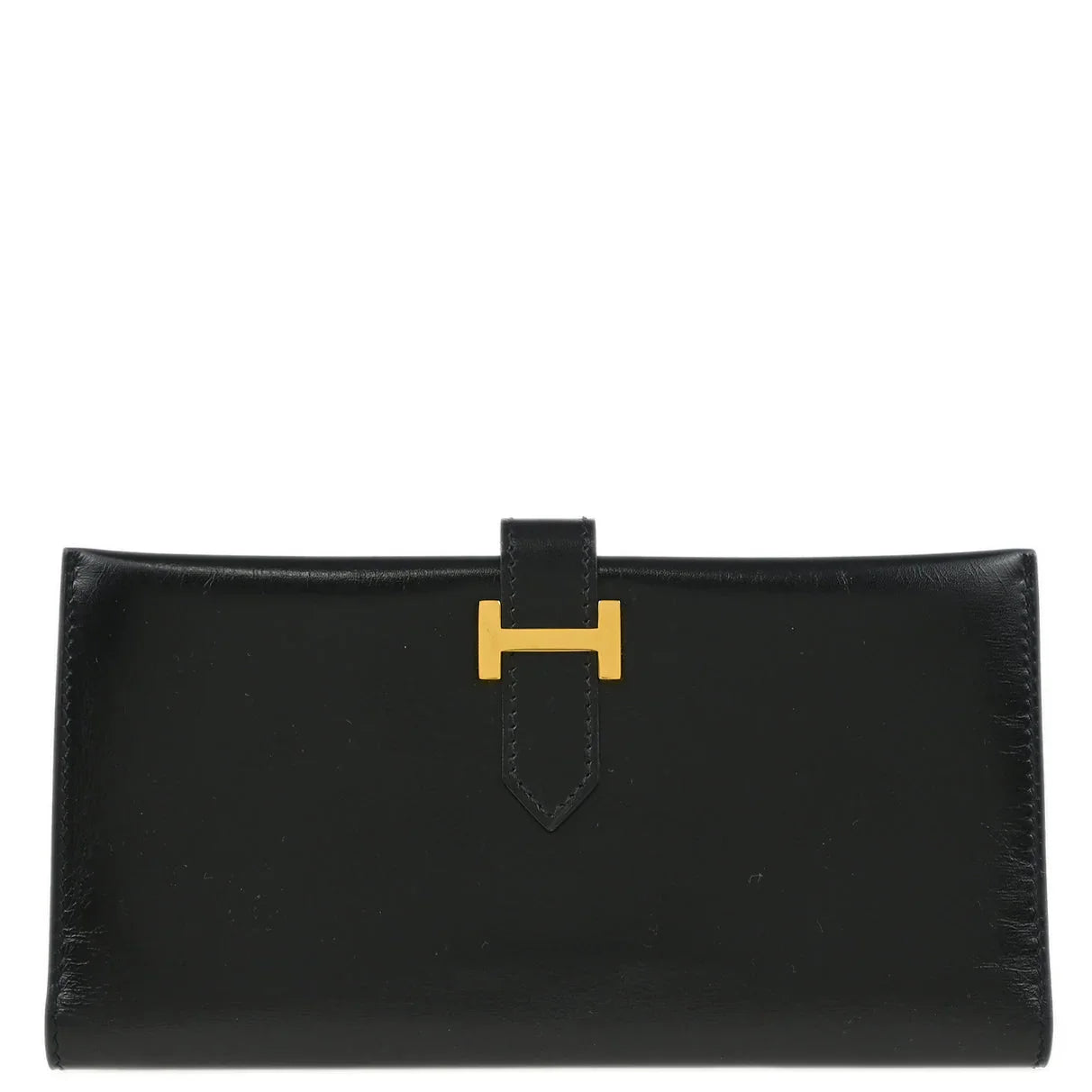 Hermes 1999 Black Box Calf Bearn Bifold Long Wallet