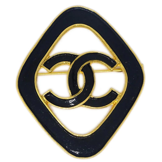 Chanel Rhombus Brooch Pin Black 93C