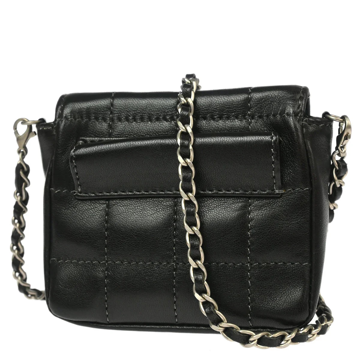 Chanel 2000-2001 Black Lambskin Choco Bar Micro Classic Flap Shoulder Bag Pochette