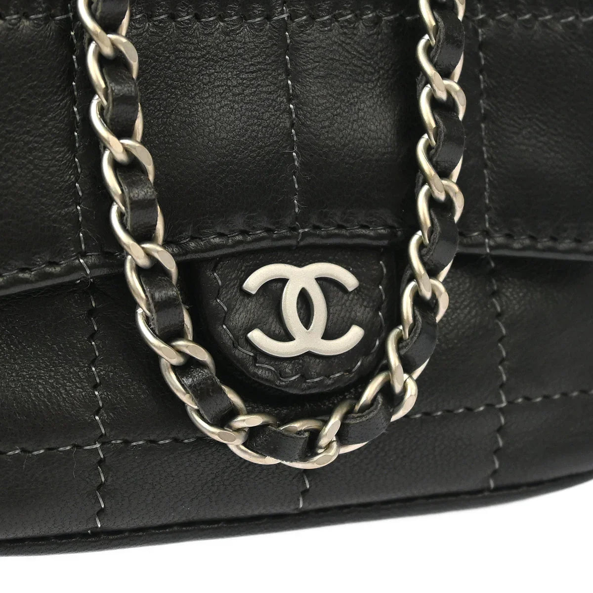 Chanel 2000-2001 Black Lambskin Choco Bar Micro Classic Flap Shoulder Bag Pochette