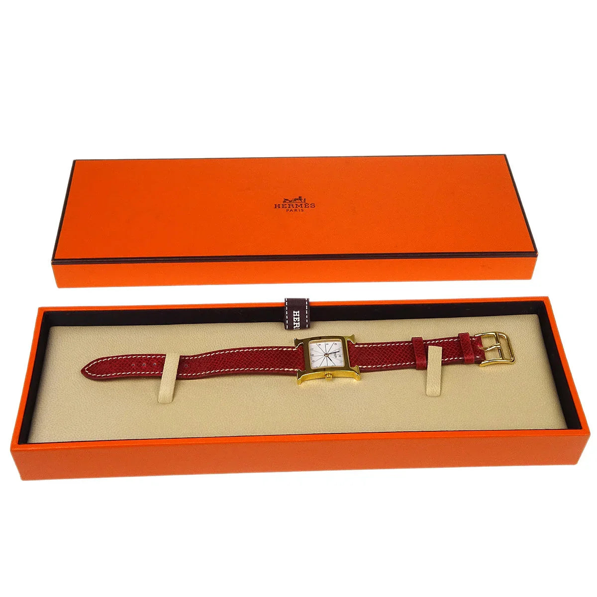 Hermes H Watch HH1.201 Quartz Watch Gold Red