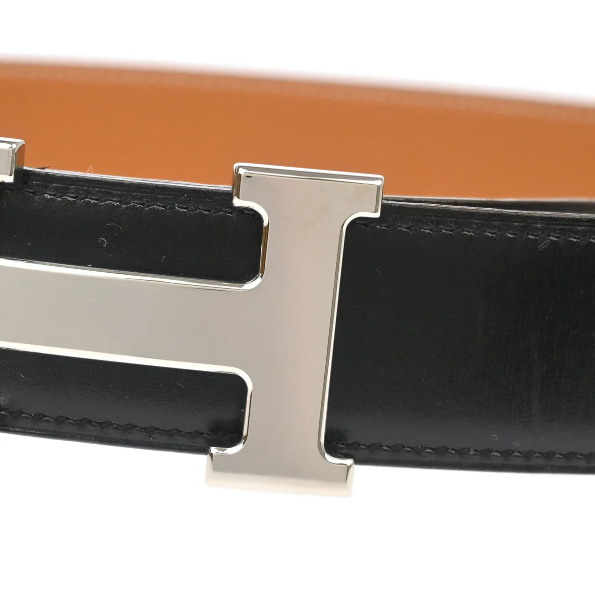 Hermes Black Box Calf Constance Reversible Belt #75 Small Good