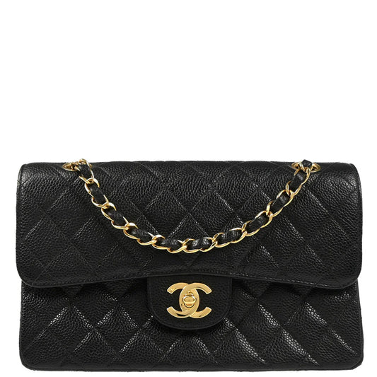 Chanel 2002-2003 Black Caviar Small Classic Double Flap Shoulder Bag
