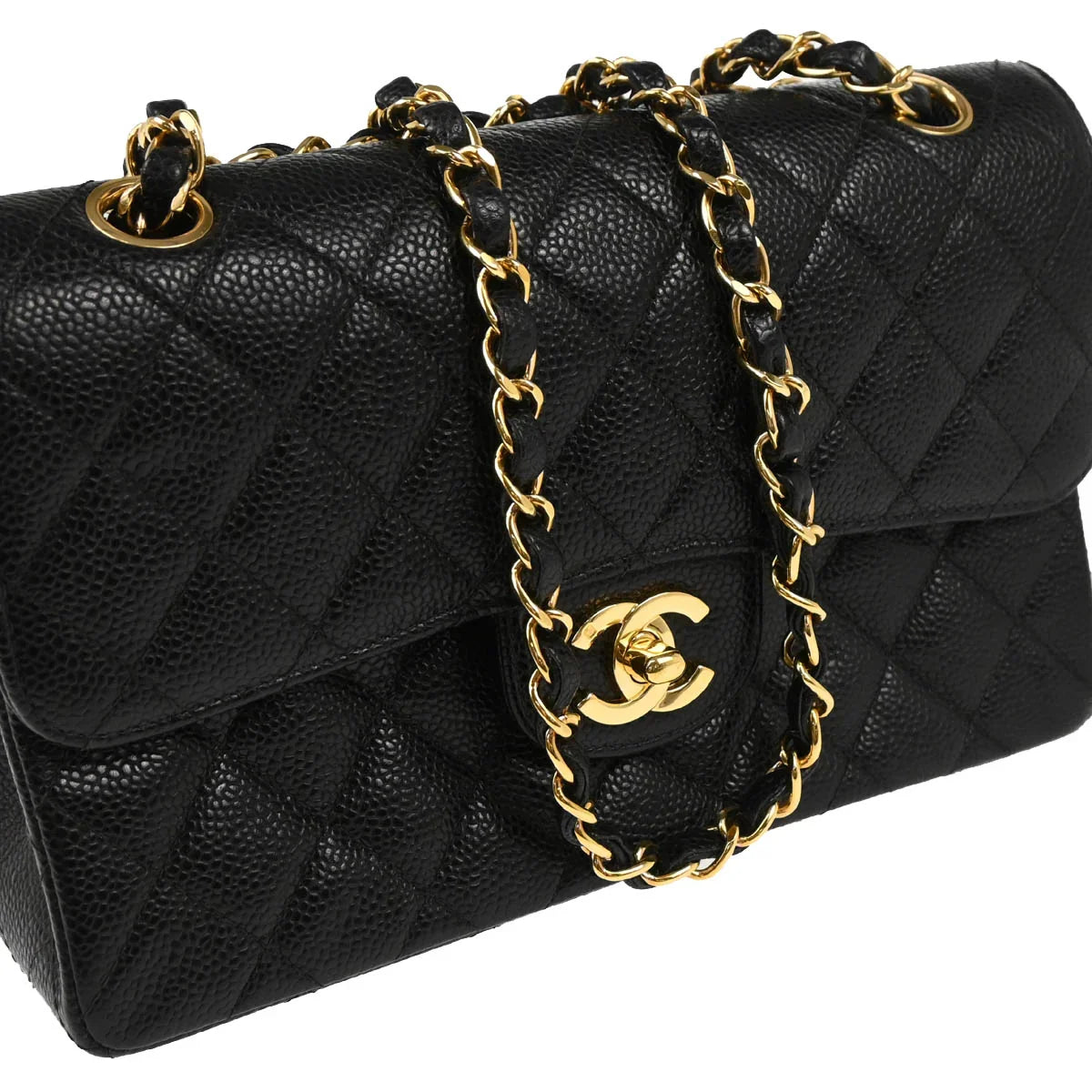 Chanel 2002-2003 Black Caviar Small Classic Double Flap Shoulder Bag