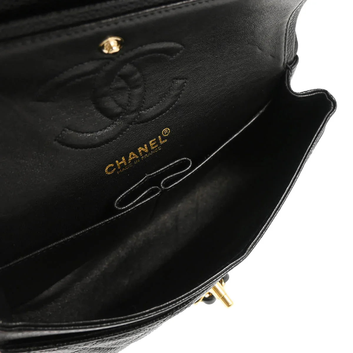 Chanel 2002-2003 Black Caviar Small Classic Double Flap Shoulder Bag