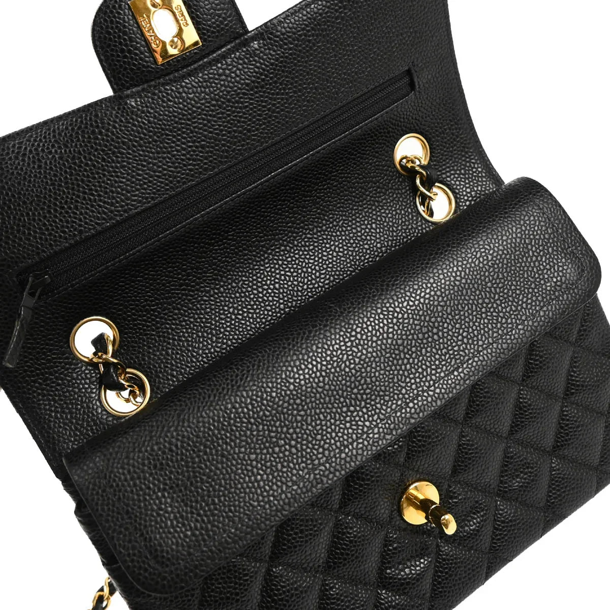 Chanel 2002-2003 Black Caviar Small Classic Double Flap Shoulder Bag