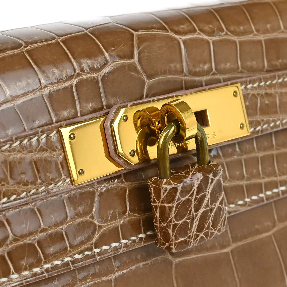 Hermes * 1991 Ficelle Niloticus Crocodile Kelly 28 Sellier 2way Shoulder Handbag