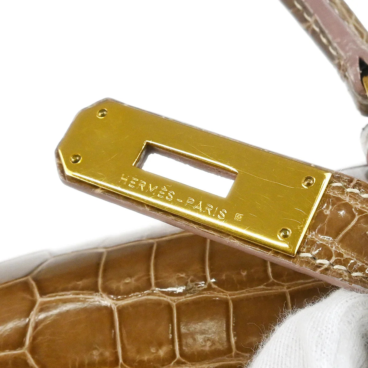 Hermes * 1991 Ficelle Niloticus Crocodile Kelly 28 Sellier 2way Shoulder Handbag
