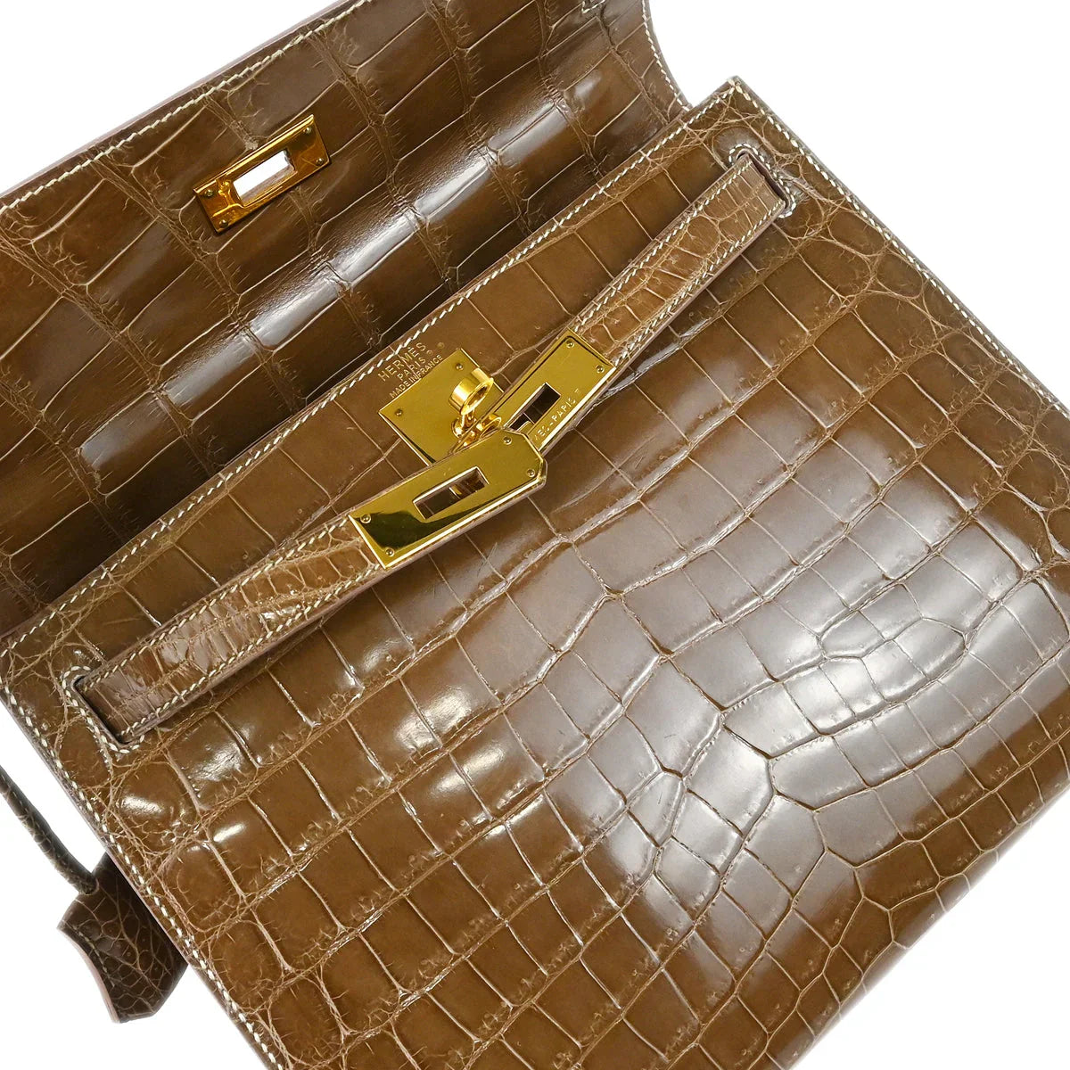 Hermes * 1991 Ficelle Niloticus Crocodile Kelly 28 Sellier 2way Shoulder Handbag
