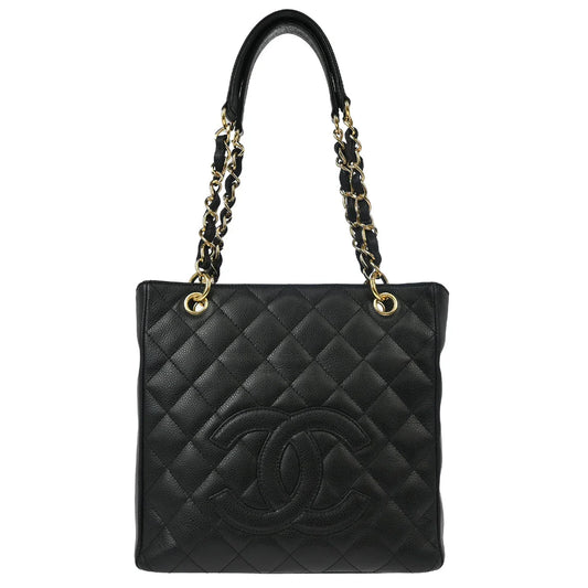 Chanel 2006-2008 Black Caviar Petite Shopping Tote PST Chain Handbag