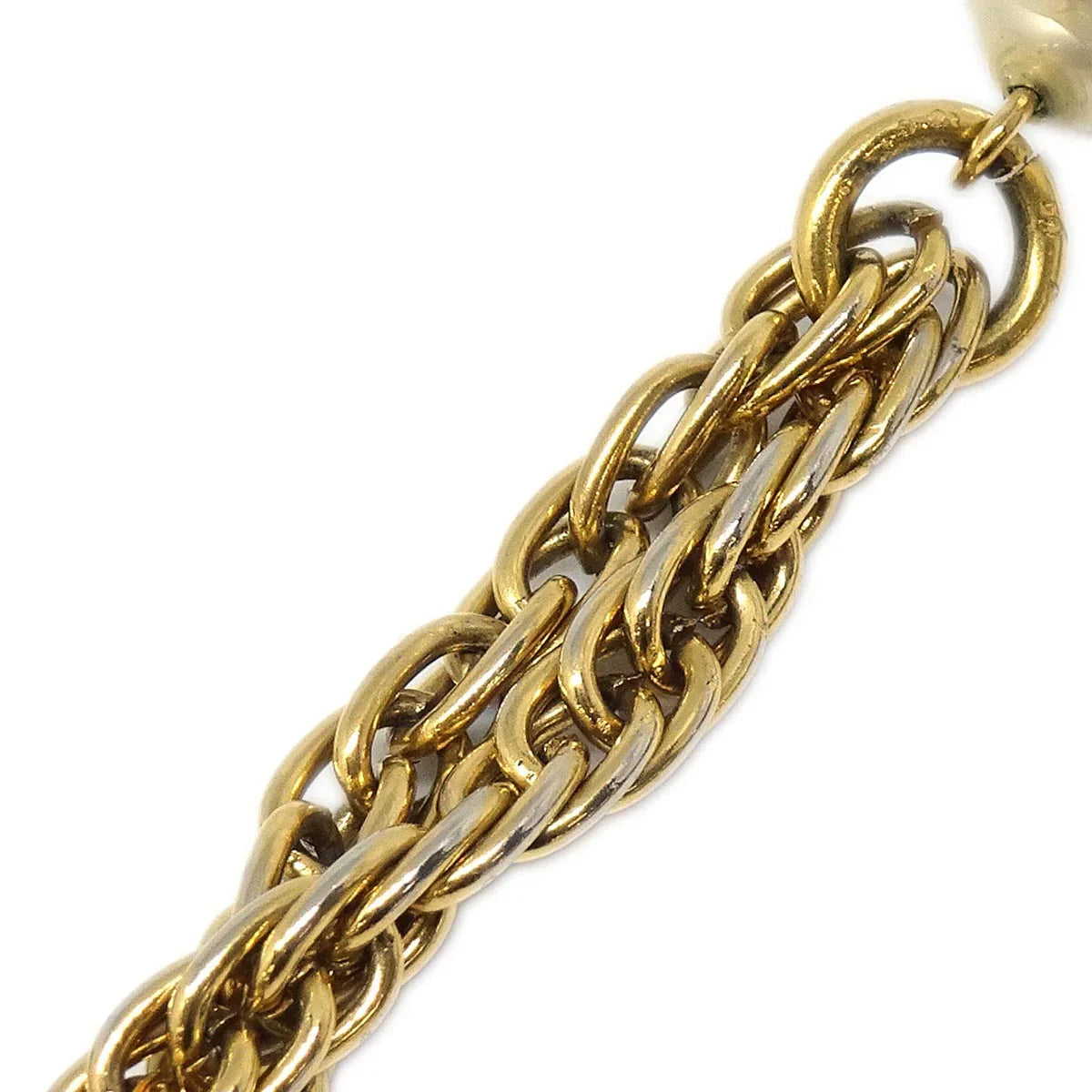 Chanel Clover Chain Necklace Gold Costume Pearl