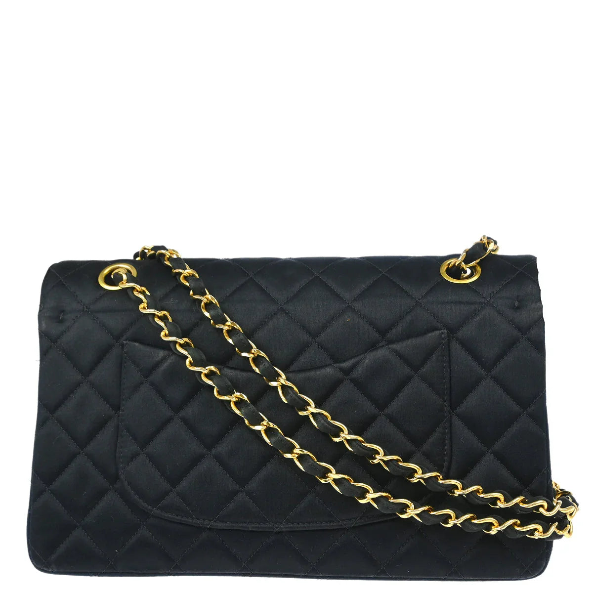 Chanel 1991-1994 Black Satin Medium Classic Double Flap Shoulder Bag