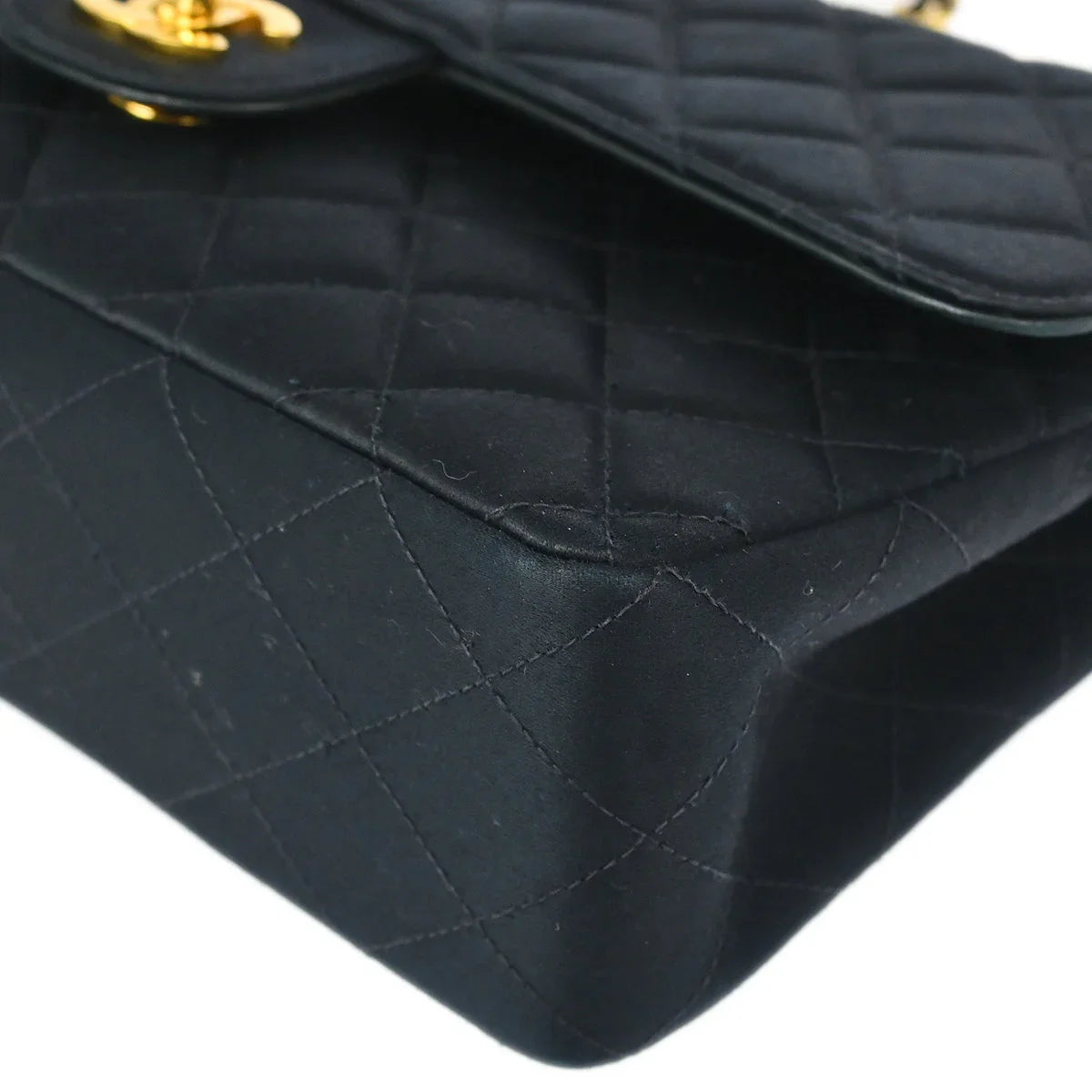 Chanel 1991-1994 Black Satin Medium Classic Double Flap Shoulder Bag