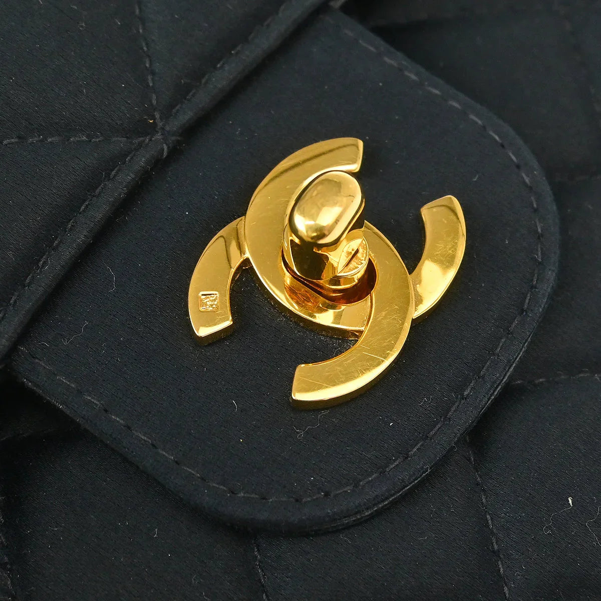 Chanel 1991-1994 Black Satin Medium Classic Double Flap Shoulder Bag