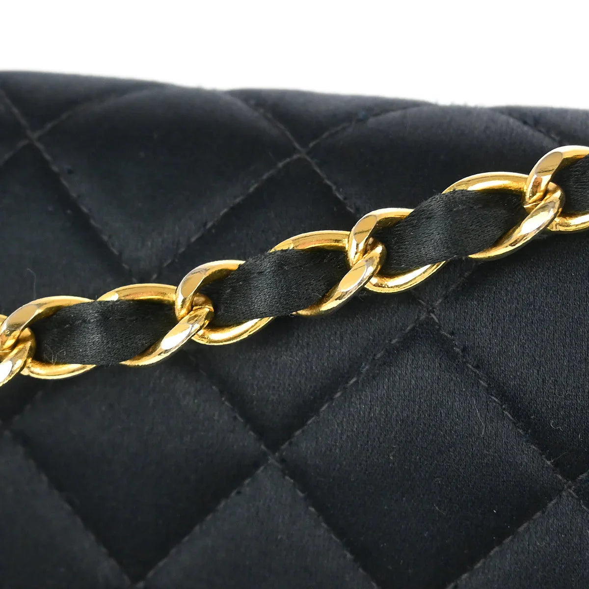 Chanel 1991-1994 Black Satin Medium Classic Double Flap Shoulder Bag