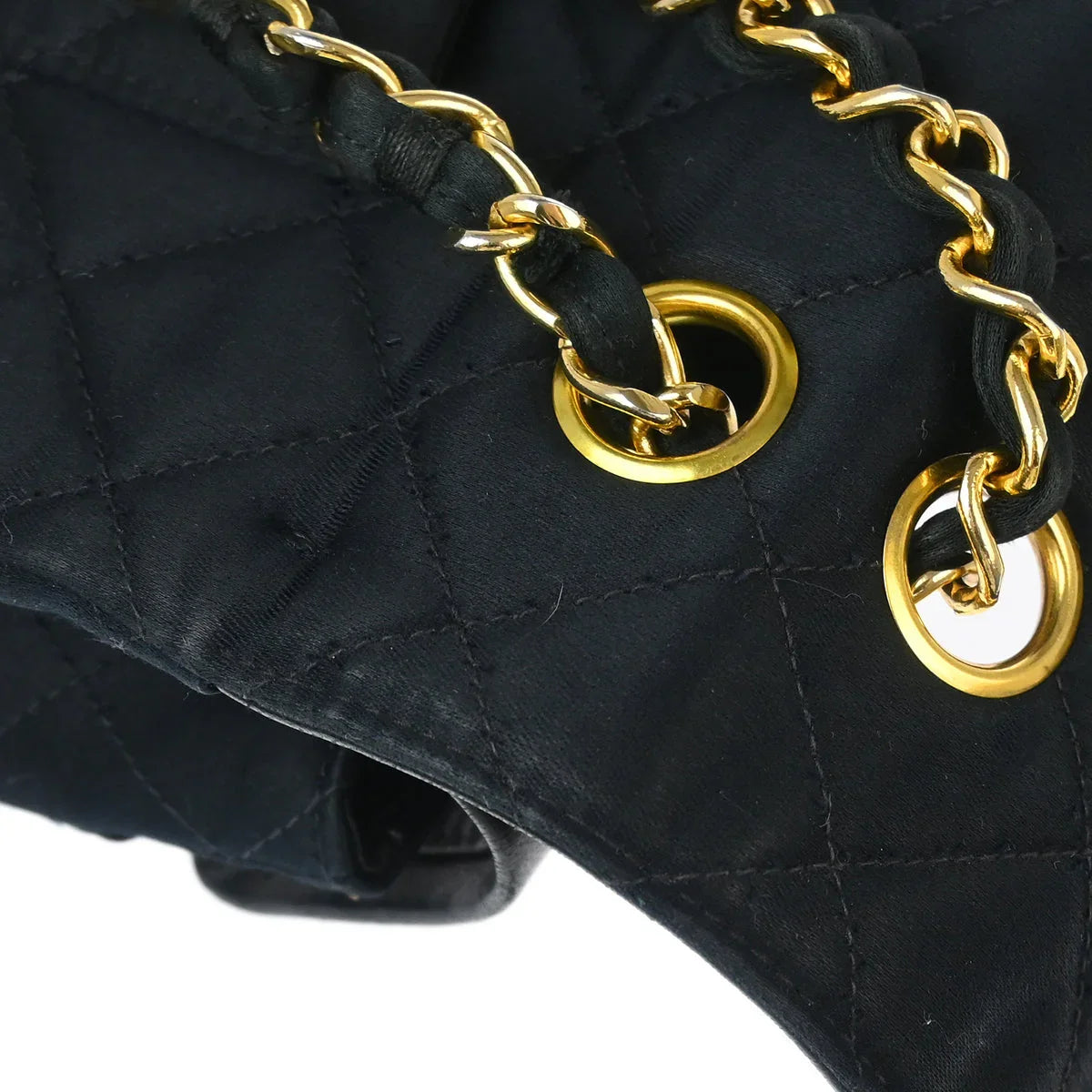 Chanel 1991-1994 Black Satin Medium Classic Double Flap Shoulder Bag