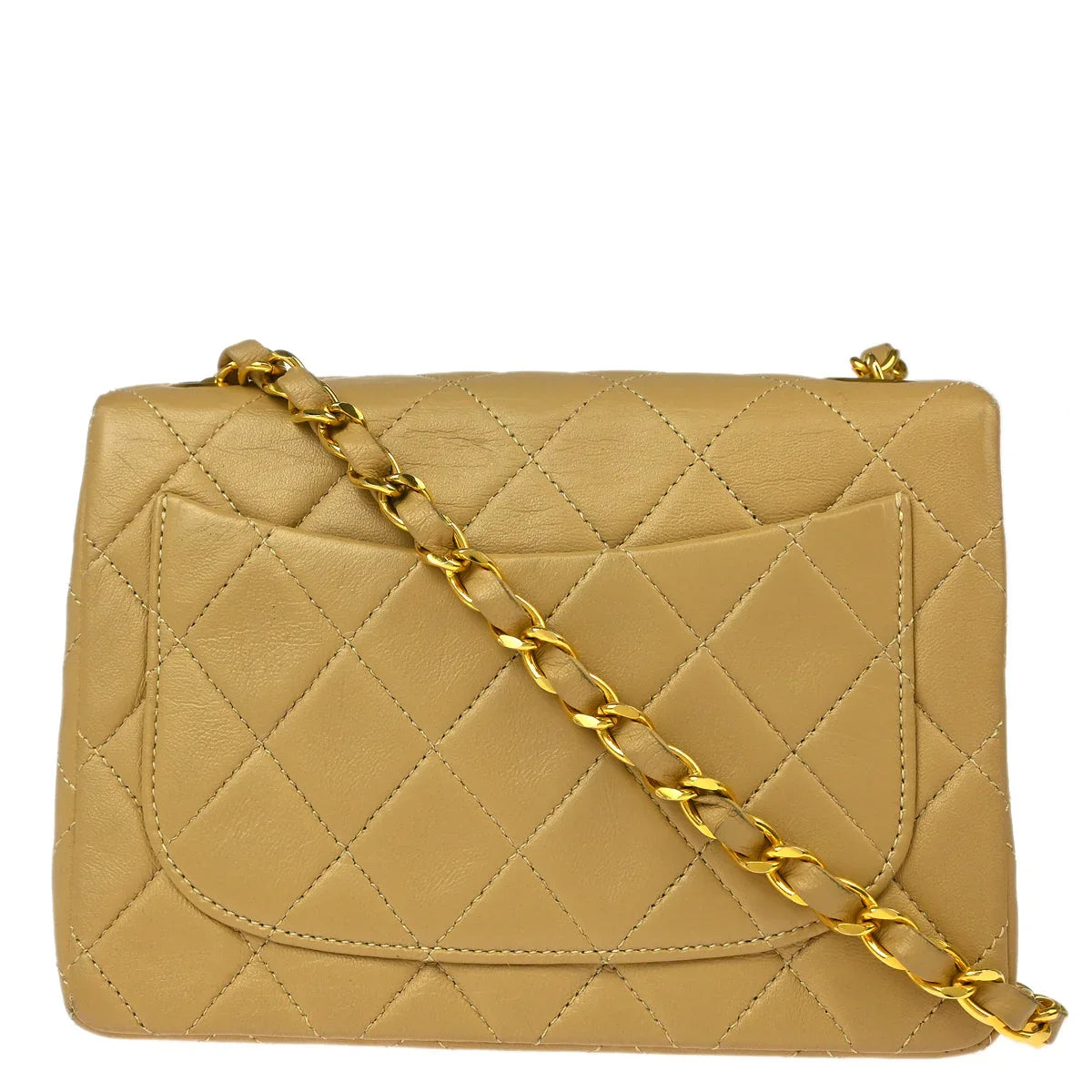 Chanel 1989-1991 Beige Lambskin Mini Classic Square Flap Shoulder Bag 17
