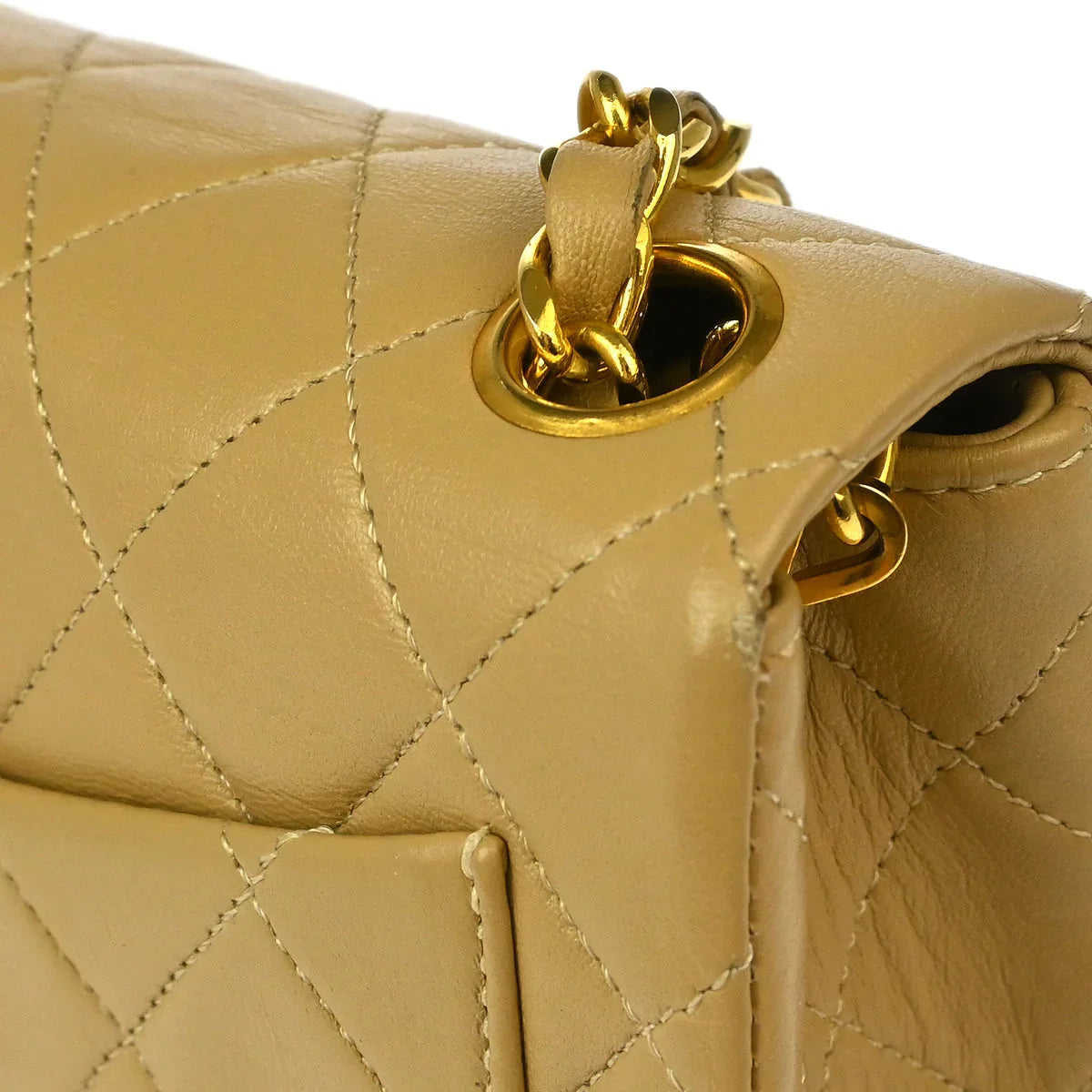 Chanel 1989-1991 Beige Lambskin Mini Classic Square Flap Shoulder Bag 17