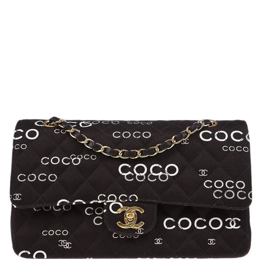 Chanel 2002-2003 Brown Canvas COCO Medium Classic Double Flap Shoulder Bag