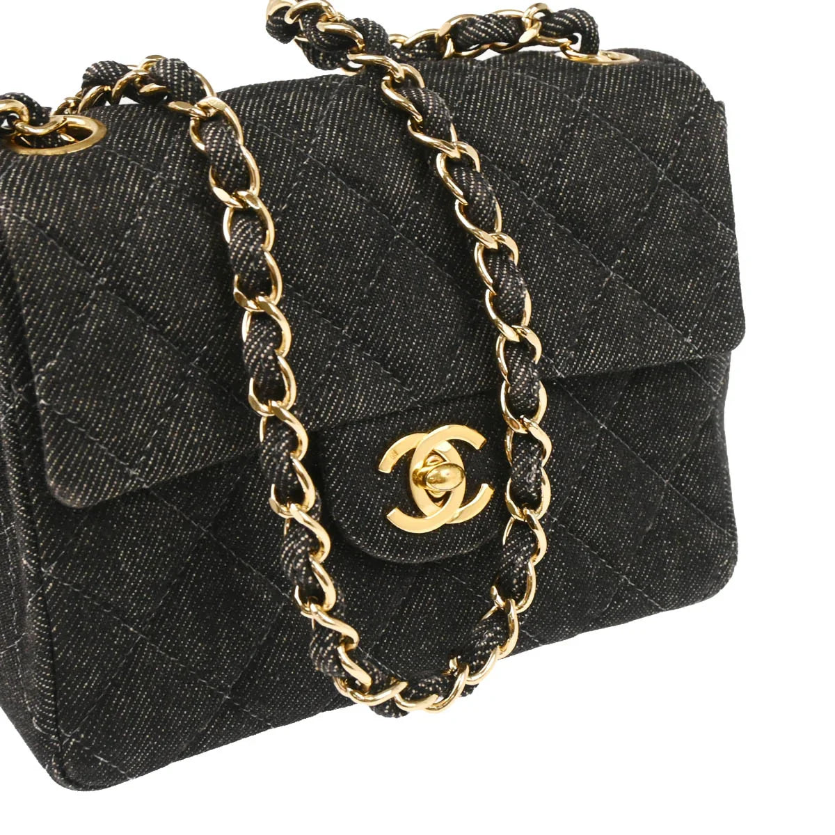 Chanel 1997-1999 Black Denim Mini Classic Square Flap Bag 17