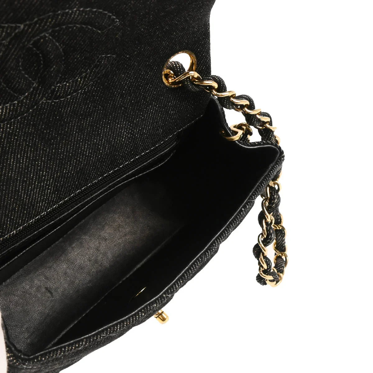 Chanel 1997-1999 Black Denim Mini Classic Square Flap Bag 17
