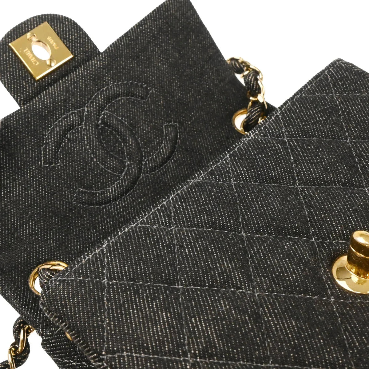Chanel 1997-1999 Black Denim Mini Classic Square Flap Bag 17