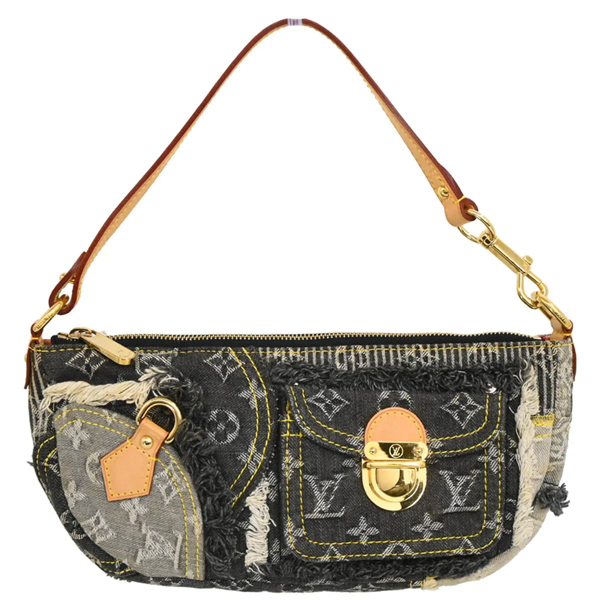 Louis Vuitton 2007 Gray Monogram Denim Patchwork Pouchy Handbag M95383