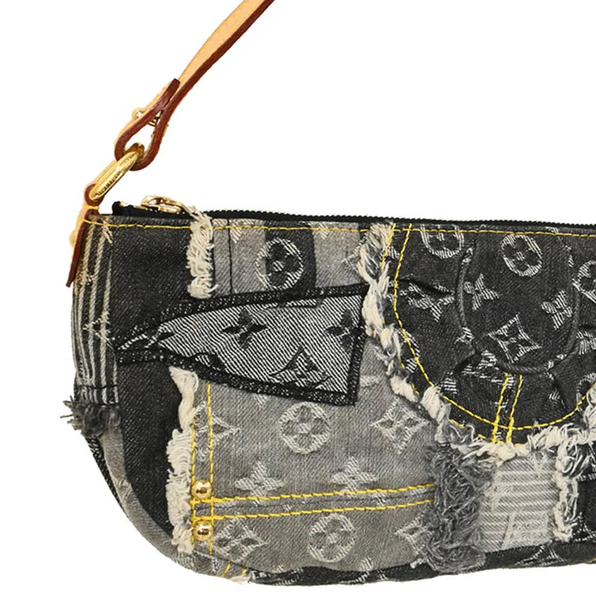 Louis Vuitton 2007 Gray Monogram Denim Patchwork Pouchy Handbag M95383