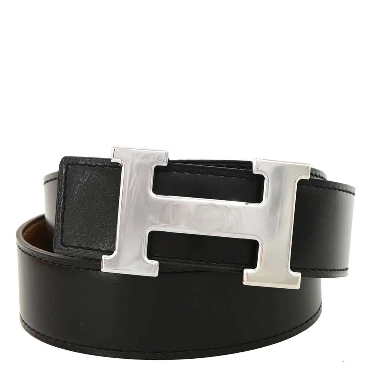 Hermes Black Box Calf Constance Reversible Belt #75 Small Good