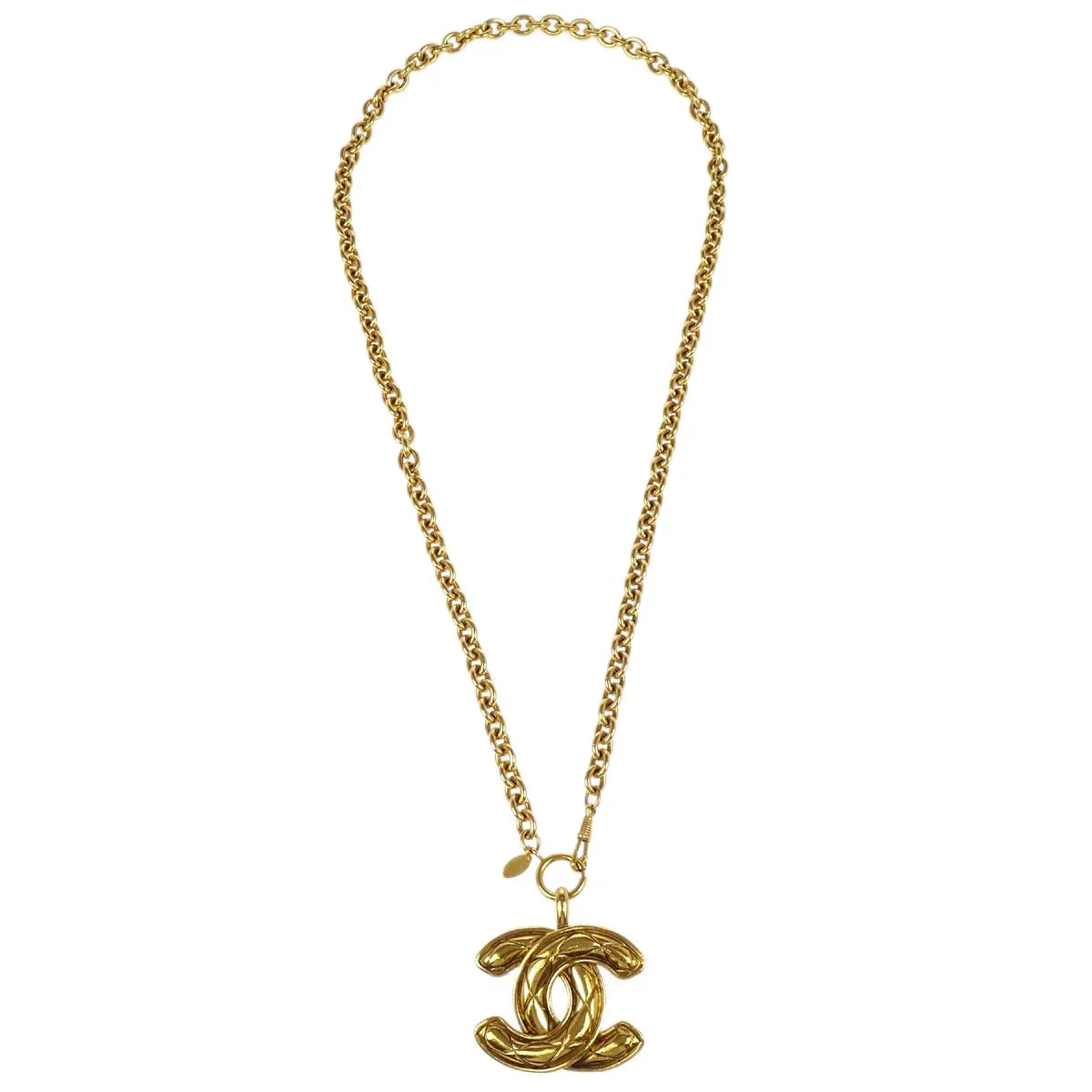 Chanel Gold Quilted CC Chain Pendant Necklace 3860