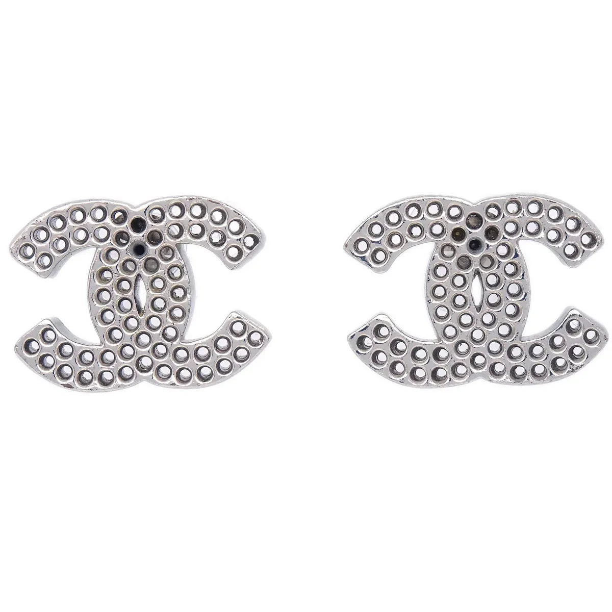 Chanel CC Piercing Earrings Silver 03P