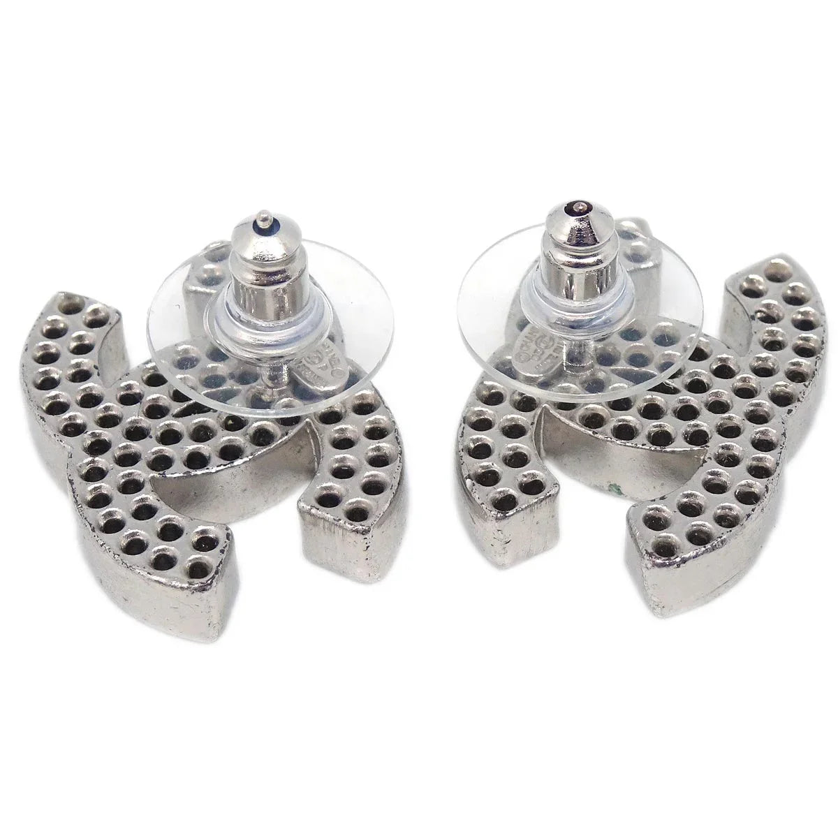Chanel CC Piercing Earrings Silver 03P