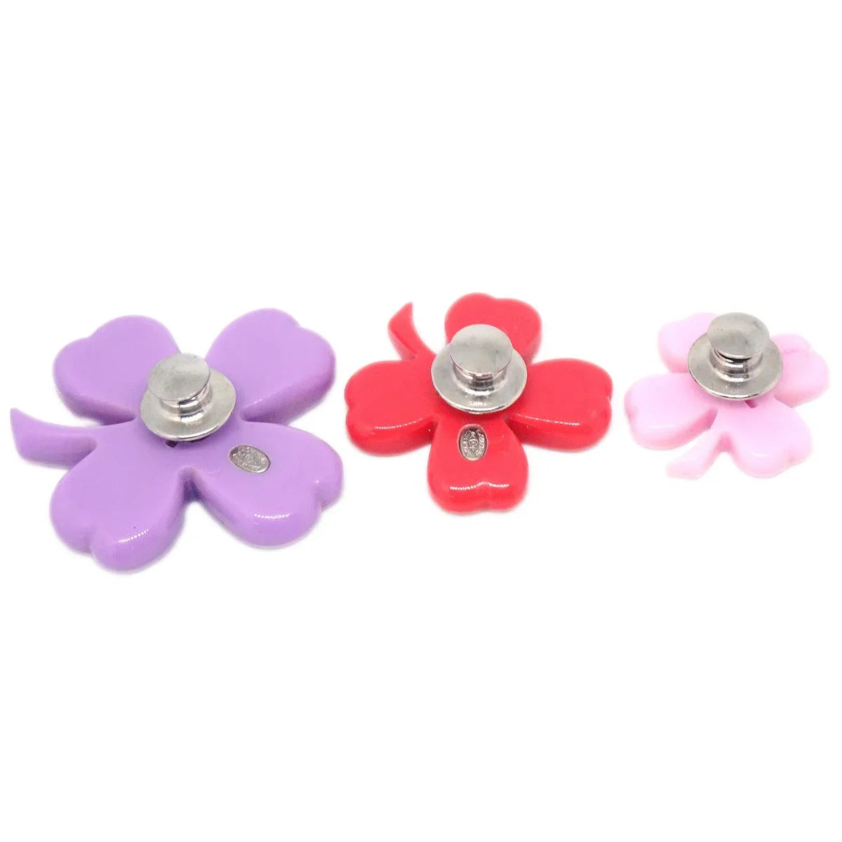 Chanel 3set Brooch Pin Purple Red Pink Clover 04P