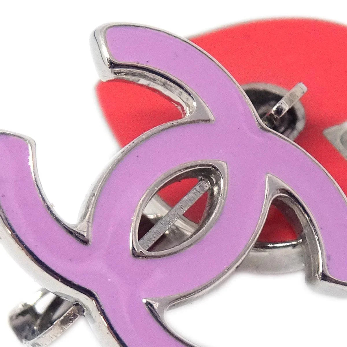 Chanel Heart Silver Dangle Piercing Earrings 04P
