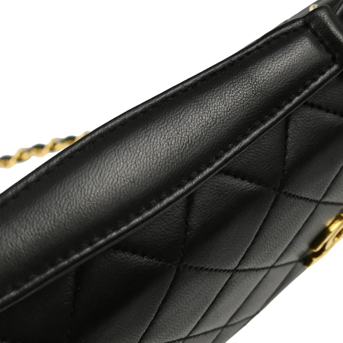 Chanel 1989-1991 Black Lambskin 2way Shoulder Handbag